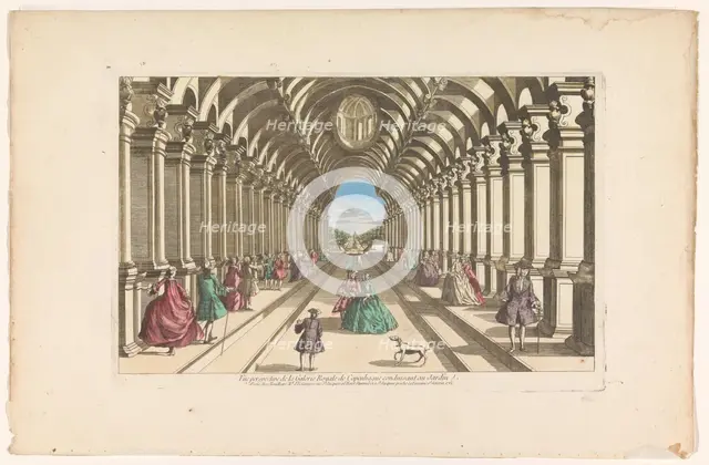 View of a gallery leading to a garden in Copenhagen, 1761. Creator: Unknown.