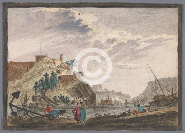 View of a harbour with rocks, 1700-1799. Creator: Marie-Jeanne Ozanne.