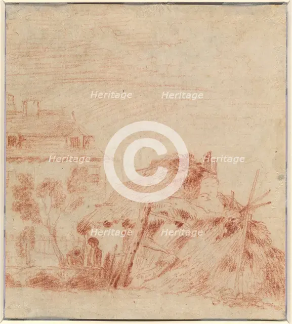 View of a House, a Cottage, and Two Figures [verso], 1718/1719. Creator: Jean-Antoine Watteau.