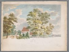 View of a house between trees on a country road, 1700-1799. Creator: Anon