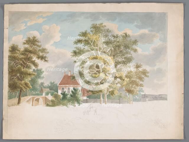 View of a house between trees on a country road, 1700-1799. Creator: Anon.