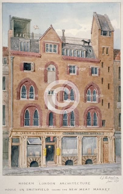 View of a house in West Smithfield facing the meat market, City of London, 1871.             Artist: Charles James Richardson
