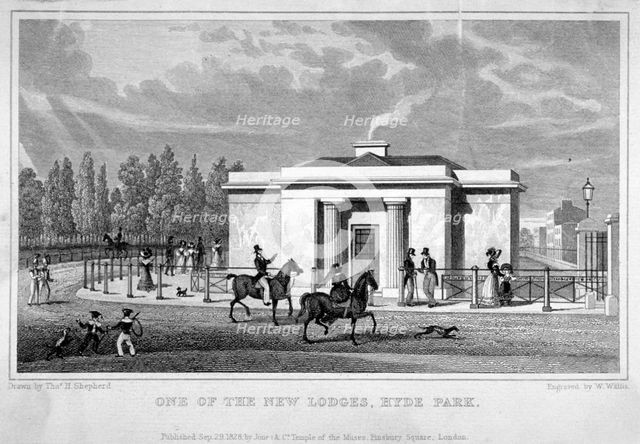 View of a lodge in Hyde Park, London, 1828.                                                       Artist: W Wallis