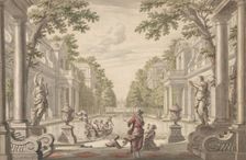 View of a Palace Garden with a Central Pond Surrounded by Classical Architecture..., ca. 1700-1720. Creator: Daniel Marot