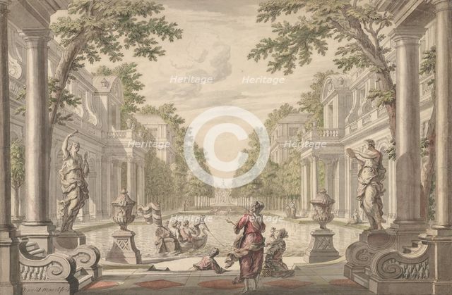 View of a Palace Garden with a Central Pond Surrounded by Classical Architecture..., ca. 1700-1720. Creator: Daniel Marot.