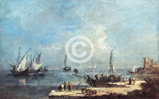 View of a port, on the lagoon. Creator: Francesco Guardi.