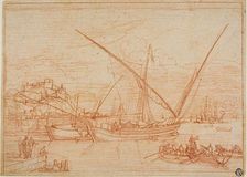 View of a Port: Ships in a Harbor, 1753. Creator: Adriaen Manglard