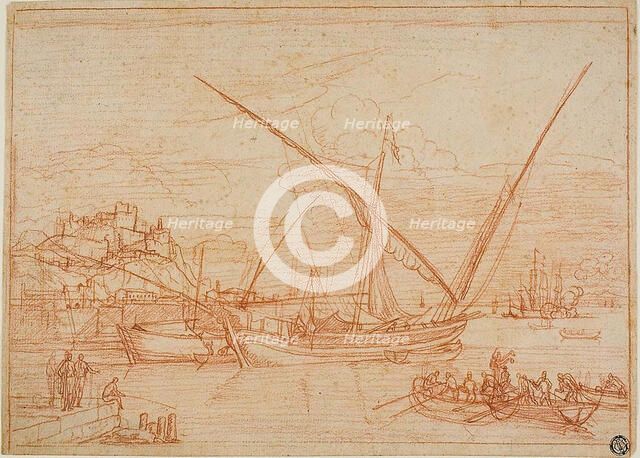 View of a Port: Ships in a Harbor, 1753. Creator: Adriaen Manglard.