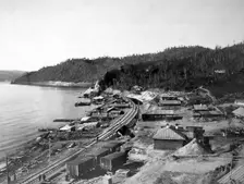 View of a Railroad Along Lake Baikal, 1900-1904. Creator: Unknown