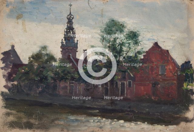 View of a red-brick building with minaret, mid-late 1870s. Creator: George Clausen.