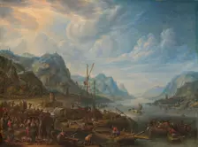 View of a River with Boat Moorings, 1678. Creator: Herman Saftleven the Younger