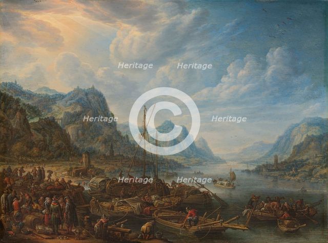 View of a River with Boat Moorings, 1678. Creator: Herman Saftleven the Younger.