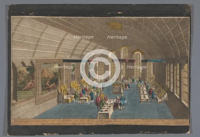 View of a room in the Romer in Frankfurt am Main with a meal for the emperor..., Creator: Anon.