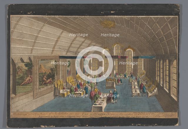 View of a room in the Romer in Frankfurt am Main with a meal for the emperor..., Creator: Anon.
