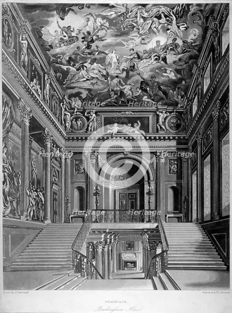 View of a staircase in Buckingham House, Westminster, London, 1819. Artist: William James Bennett