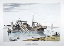 View of a sand vessel on the River Thames at Vauxhall, London, c1820. Artist: George Harley