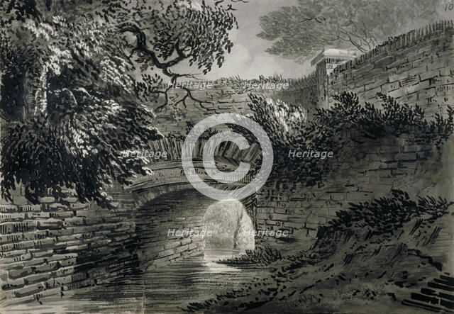 View of a section of the Serpentine's drainage system in Hyde Park, London, c1817. Artist: John Claude Nattes