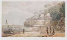 View of a settlement from the east coast of Workai, Aru Islands, Southeast Moluccas, 1824. Creator: Adrianus Johannes Bik