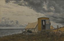 View of a Shore with the Artist's Wagon and Tent at Enö, 1913. Creator: Laurits Andersen Ring