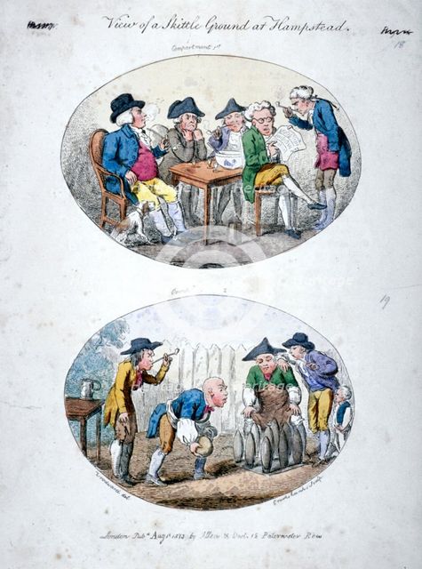 'View of a Skittle Ground at Hampstead', 1813. Artist: George Cruikshank