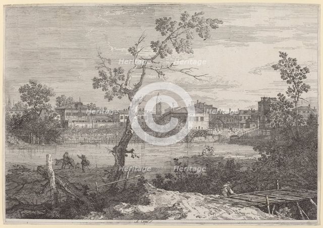 View of a Town on a River Bank, c. 1735/1746. Creator: Canaletto.