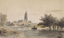View of a town, seen from across a river, 1828-1897. Creator: Adrianus Eversen