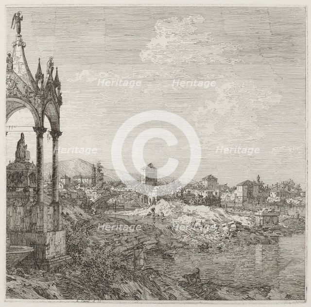 View of a Town with a Bishop's Tomb, c. 1735/1746. Creator: Canaletto.