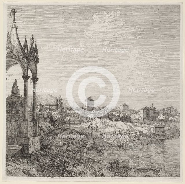 View of a Town with a Bishop's Tomb, c. 1740. Creator: Canaletto.