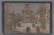 View of a triumphal arch with a two-headed eagle and a portrait bust of Joseph II..., 1765-1799. Creator: Anon