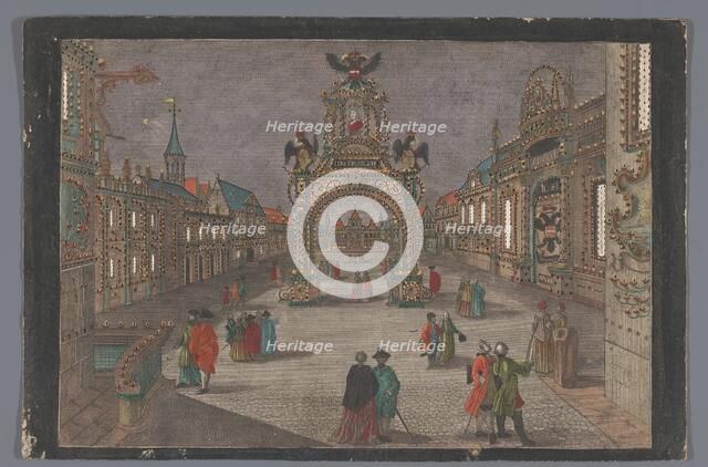 View of a triumphal arch with a two-headed eagle and a portrait bust of Joseph II..., 1765-1799. Creator: Anon.