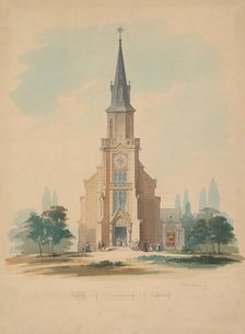 View of a village church in the neo-Gothic style, 1850-1890. Creator: Frantisek Klimkovic