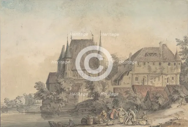 View of a Village alongside a River, 1766. Creator: Samuel Hieronymus Grimm.