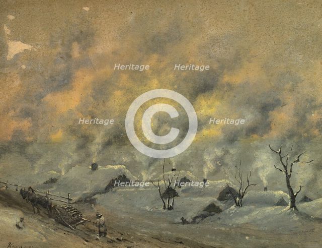 View of a Village in the Barabinsk Steppe in Winter, 1880-1897. Creator: Pavel Mikhailovich Kosharov.