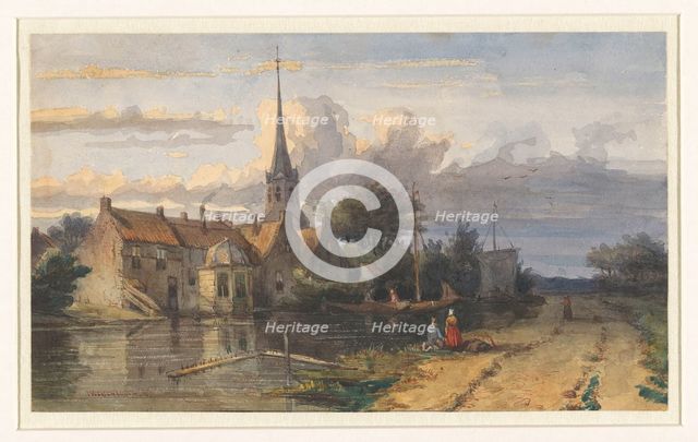 View of a village on a canal, 1832-1880. Creator: Jan Weissenbruch.