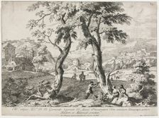 View of a Village with Figures in the Foreground, 1723. Creator: Marco Ricci (Italian, 1676-1729)