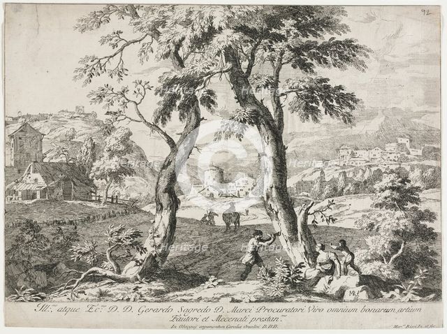 View of a Village with Figures in the Foreground, 1723. Creator: Marco Ricci (Italian, 1676-1729).