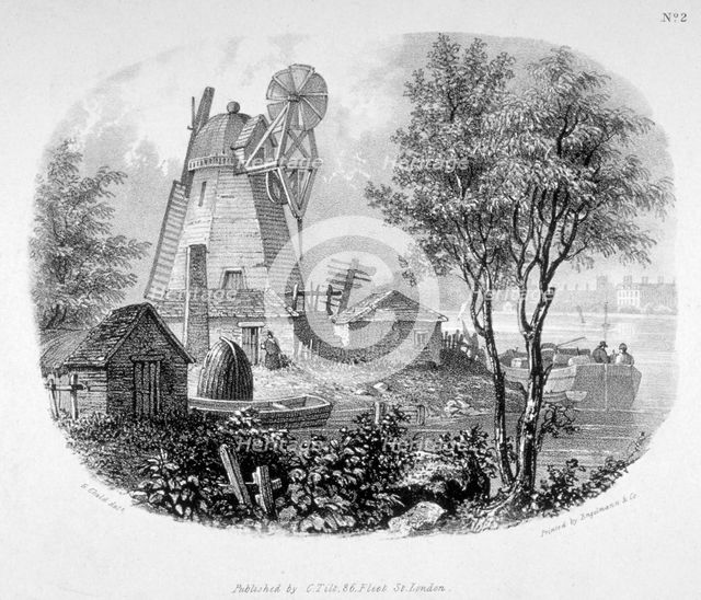 View of a windmill and the River Thames, Battersea, London, 1830.                                    Artist: Anon