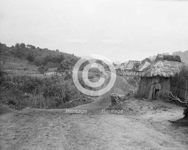 View of Ainu village, 1908. Creator: Arnold Genthe.