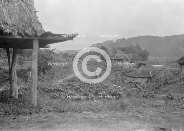 View of Ainu village, 1908. Creator: Arnold Genthe.