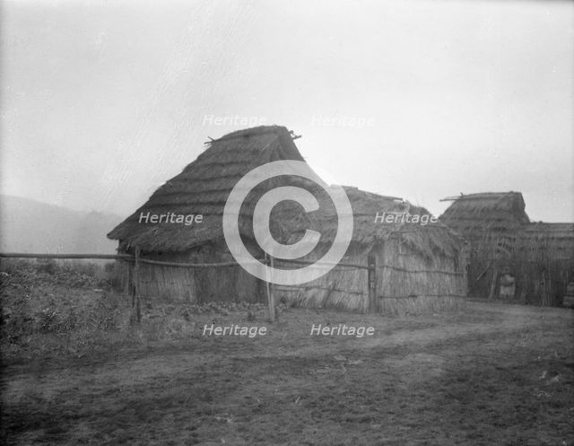 View of Ainu village, 1908. Creator: Arnold Genthe.