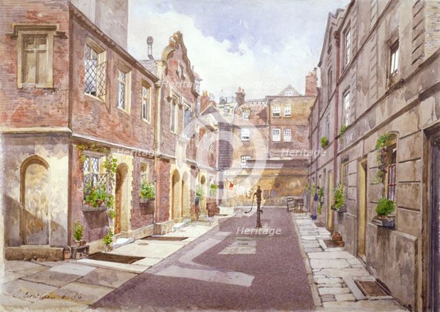 View of almshouses in Cock Court, Jewry Street, City of London, 1886.                       Artist: John Crowther
