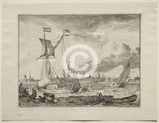 View of Amsterdam with Ships in Foreground, 1701. Creator: Ludolf Backhuysen (Dutch, 1631-1708); Ludolf Backhuysen (Dutch, 1631-1708).