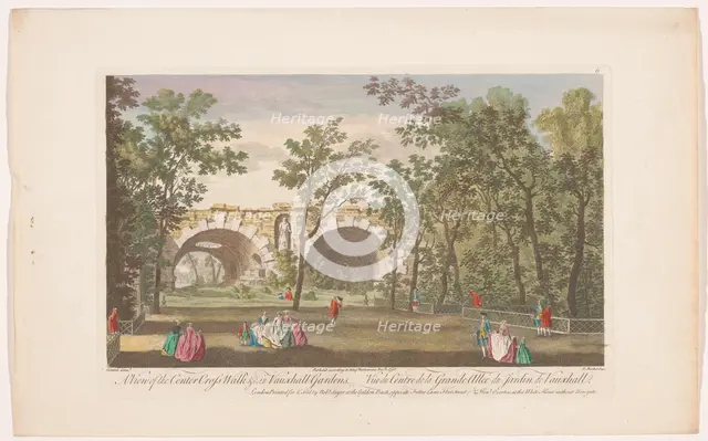 View of an avenue in Vauxhall Gardens in London, 1751. Creator: Edward Rooker.