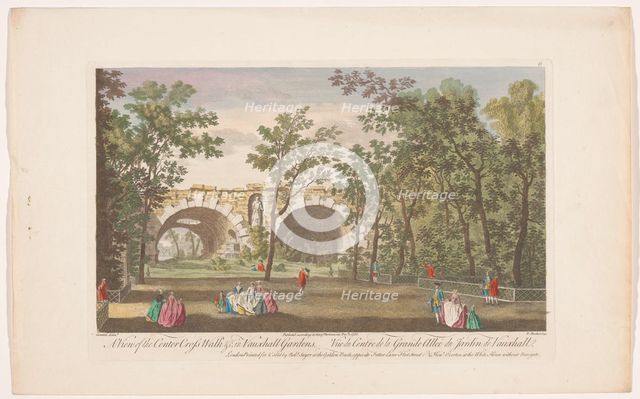 View of an avenue in Vauxhall Gardens in London, 1751. Creator: Edward Rooker.