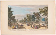 View of an Avenue with a Triumphal Arch in Vauxhall Gardens in London, 1751. Creator: John Miller