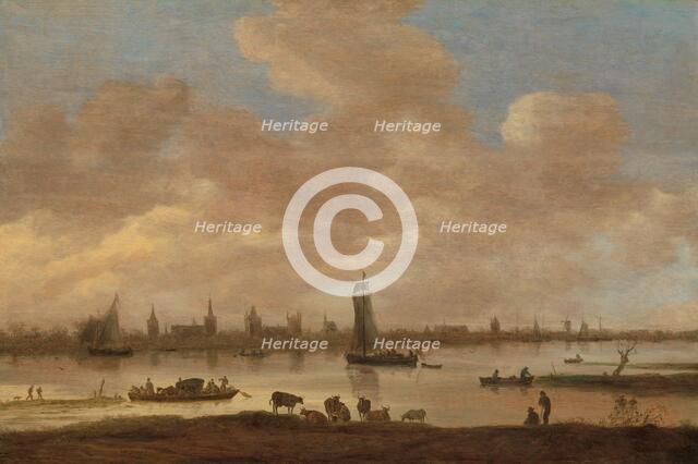 View of an Imaginary Town across a River, with the Tower of Saint Pol in Vianen, 1649. Creator: Jan van Goyen.