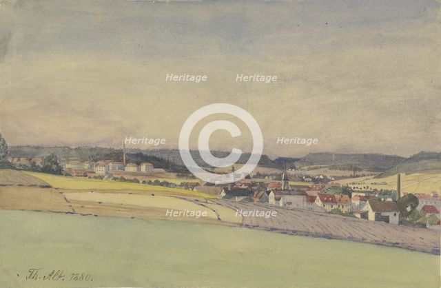 View of an industrial town amidst fields and forest, 1880. Creator: Theodor Alt.