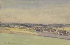 View of an industrial town amidst fields and forest, 1880. Creator: Theodor Alt