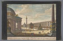 View of an obelisk, a triumphal arch, a column and other structures in Rome, 1745-1775. Creator: Anon