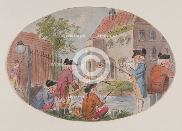 View of anglers opposite Sadler's Wells Theatre. Finsbury, Islington, London, c1800. Artist: S Woodward